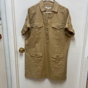 Tan Short Sleeve Button-Up shirt dress